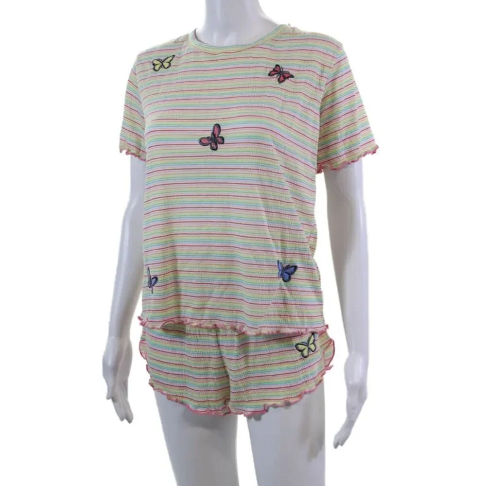 Emerson Road Womens Butterfly Print Sleepwear Top + Shorts Set White Size S